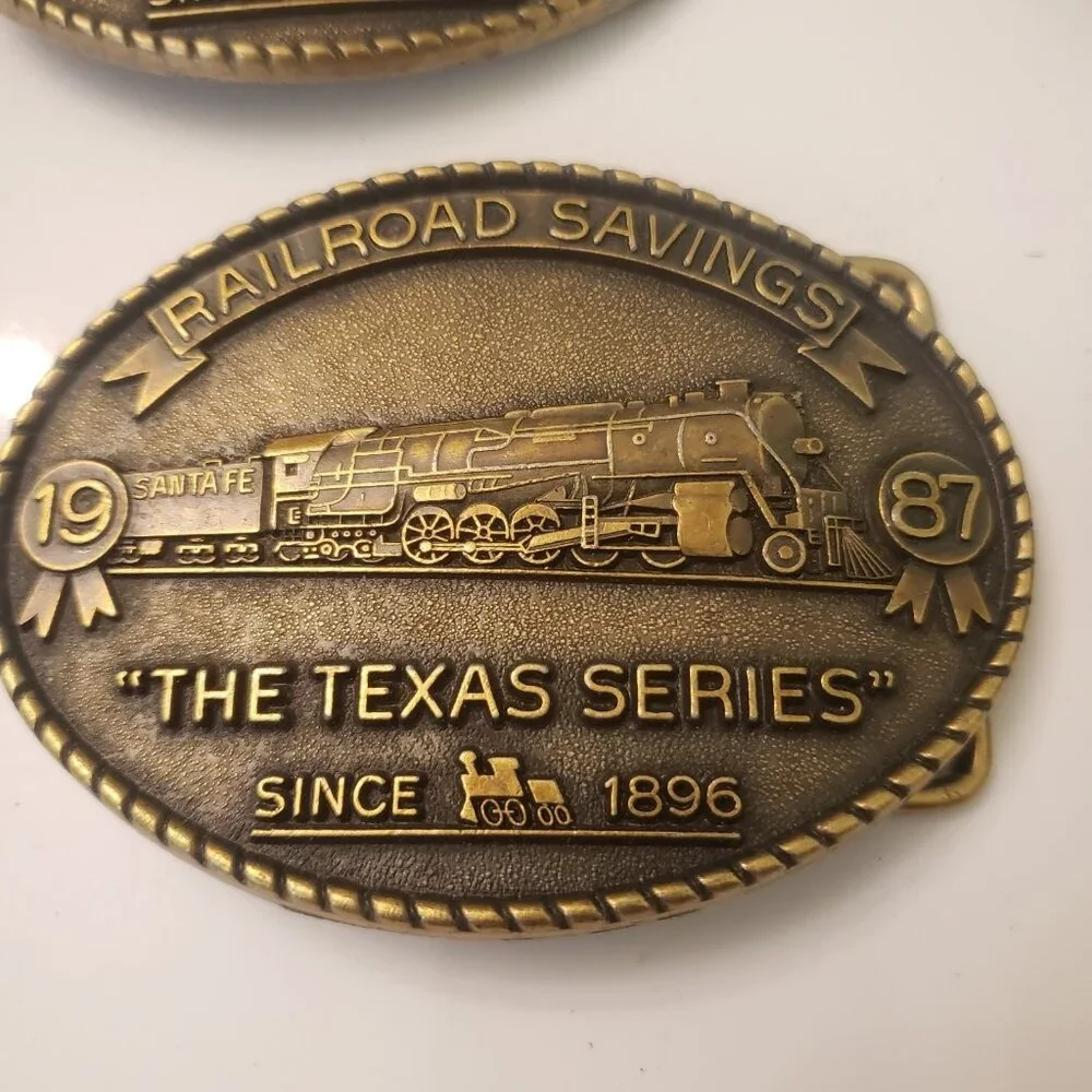 Railroad Savings and Loan Belt Buckle Complete Set 7 Newton Kansas Santa Fe‎